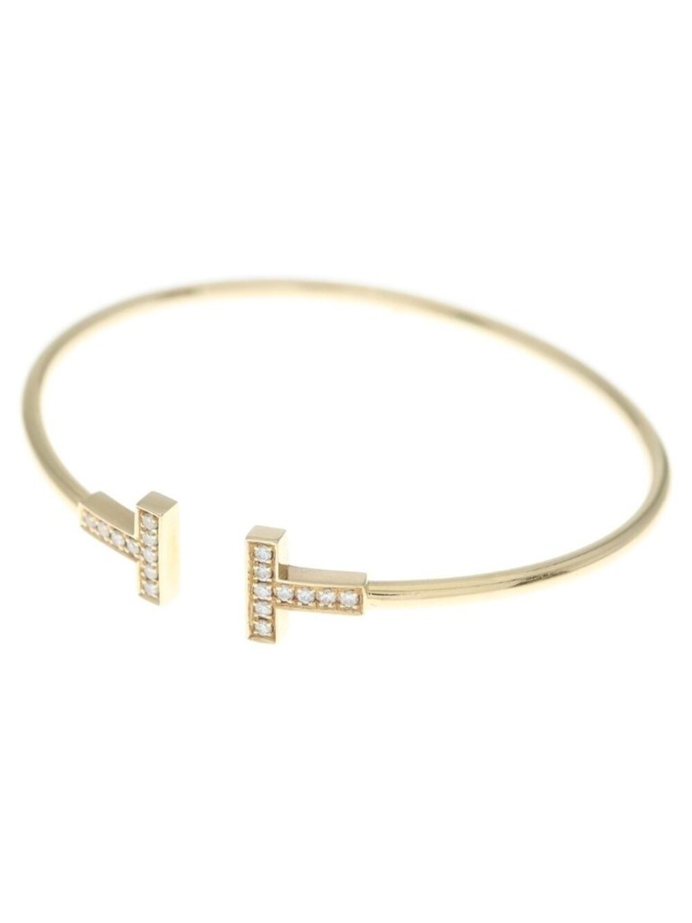 Tiffany & Co T Wire Diamond Bracelet Bangle Pink Gold